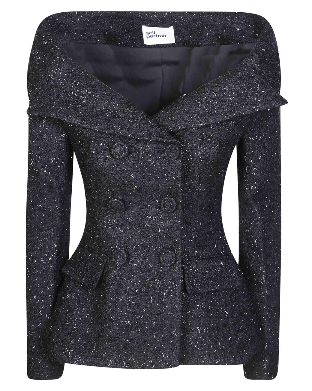 Self-Portrait Blue Metallic Bouclé Loop Jacket For