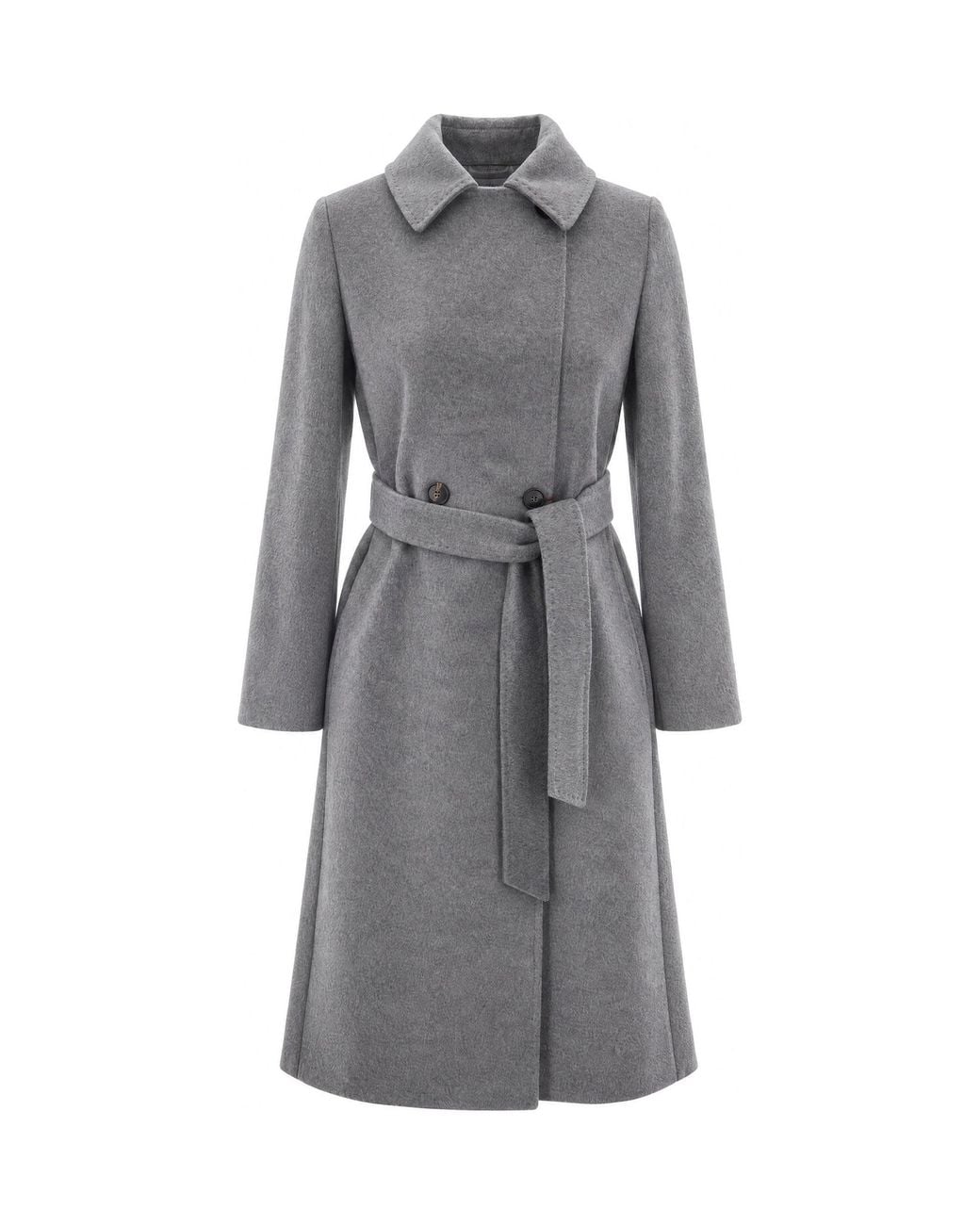 Max Mara Gray Belted Wool Long Coat