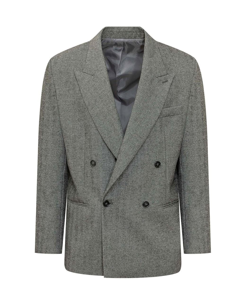 MARSĒM Gray Double-Breasted Four-Button Blazer Jacket