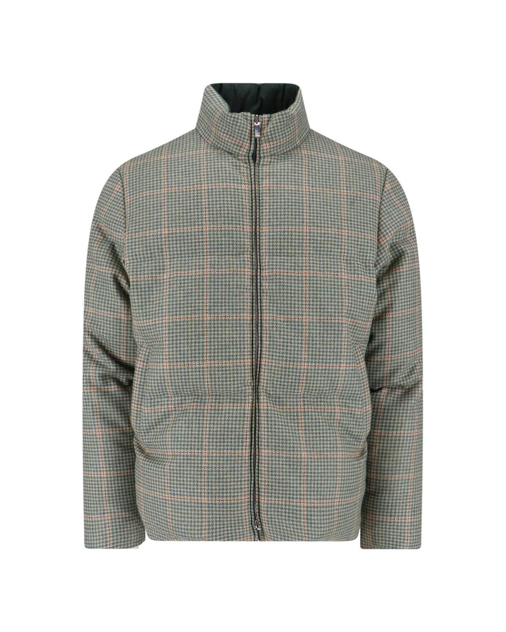 Thom Browne Gray Houndstooth Reversible Down Jacket for men