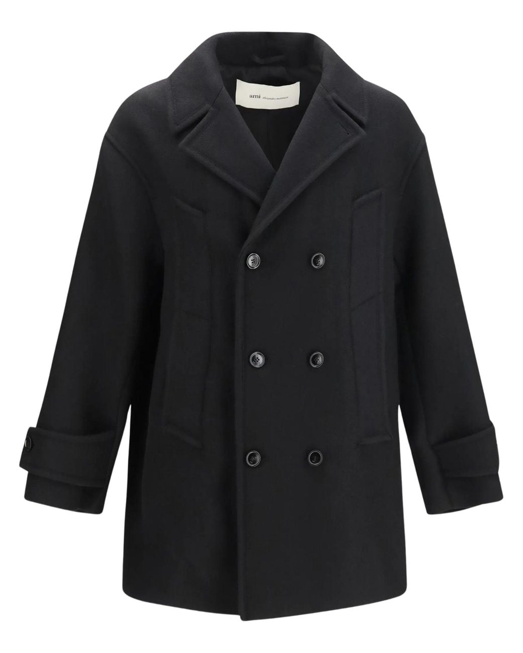AMI Black Virgin Wool Coat for men