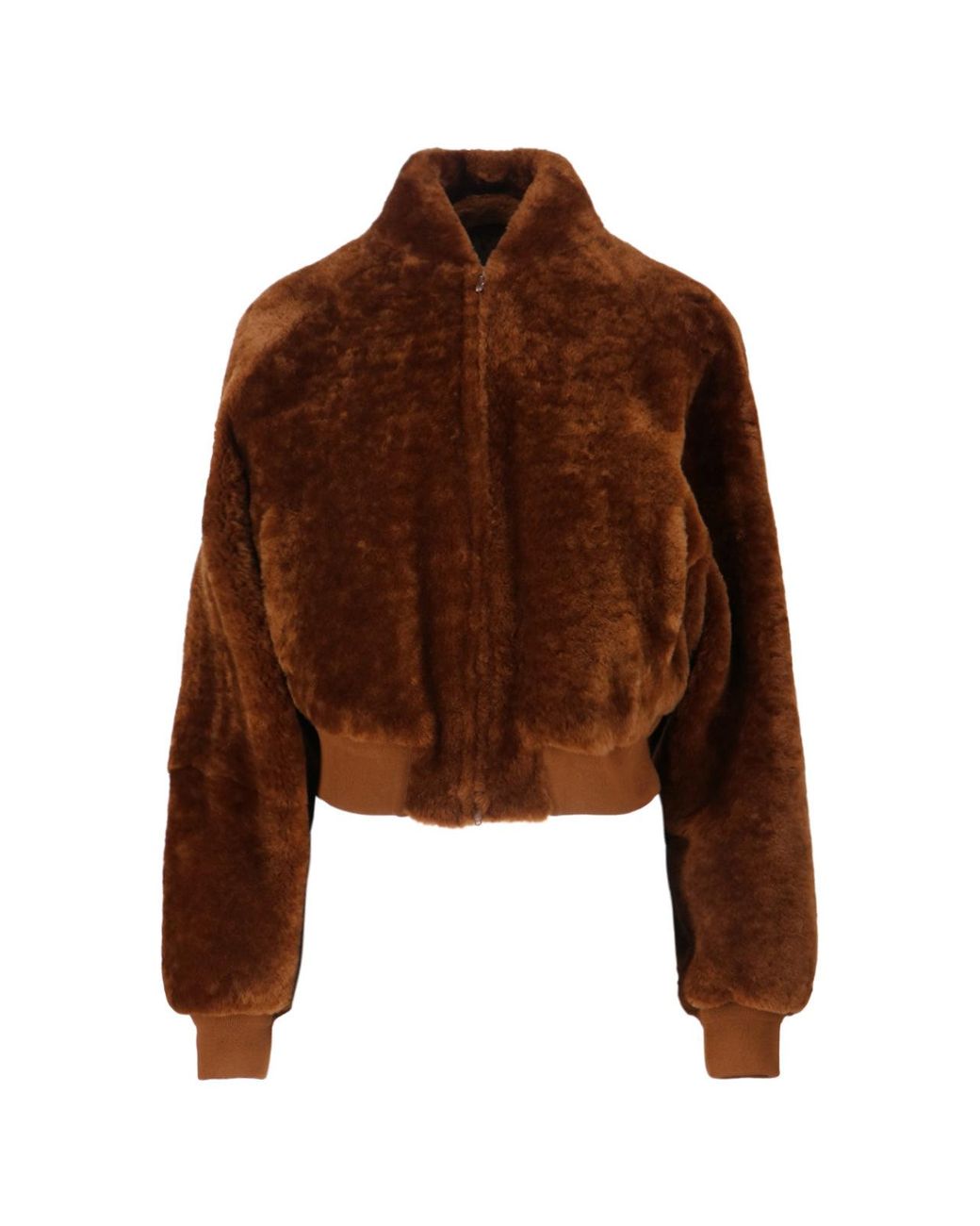 Phoebe Philo Brown Cropped Shearling Bomber Jacket
