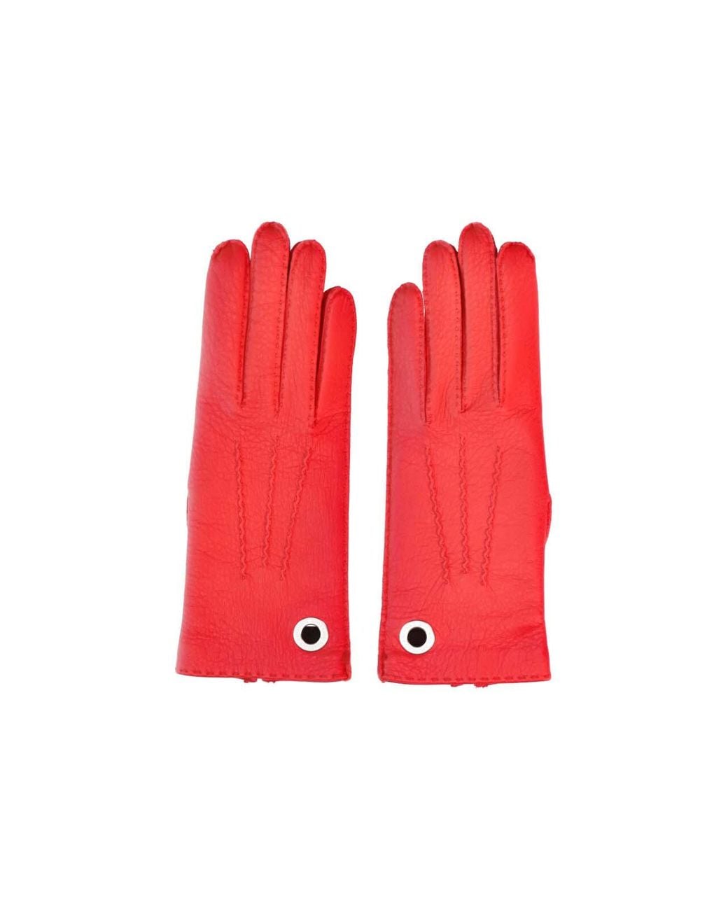AMI Red Leather Gloves With Silk Lining