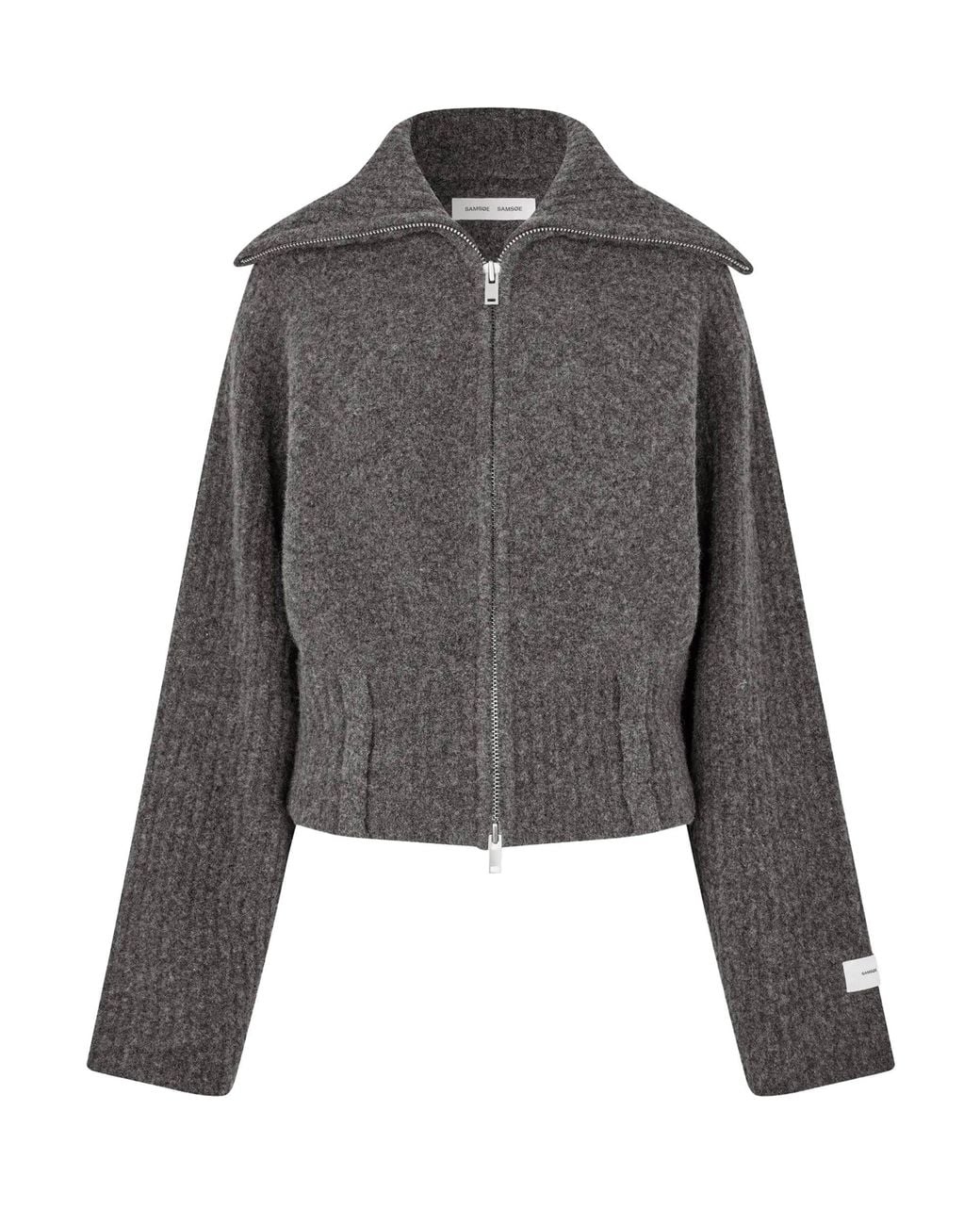 Samsøe & Samsøe Gray Zip-Front Wool-Blend Sweater Jacket