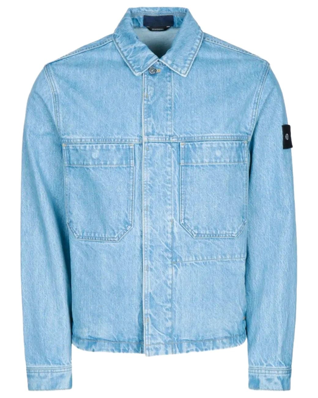 Stone Island Blue Patch Mini Chest Pocket Button Cuff Cotton Jacket for men
