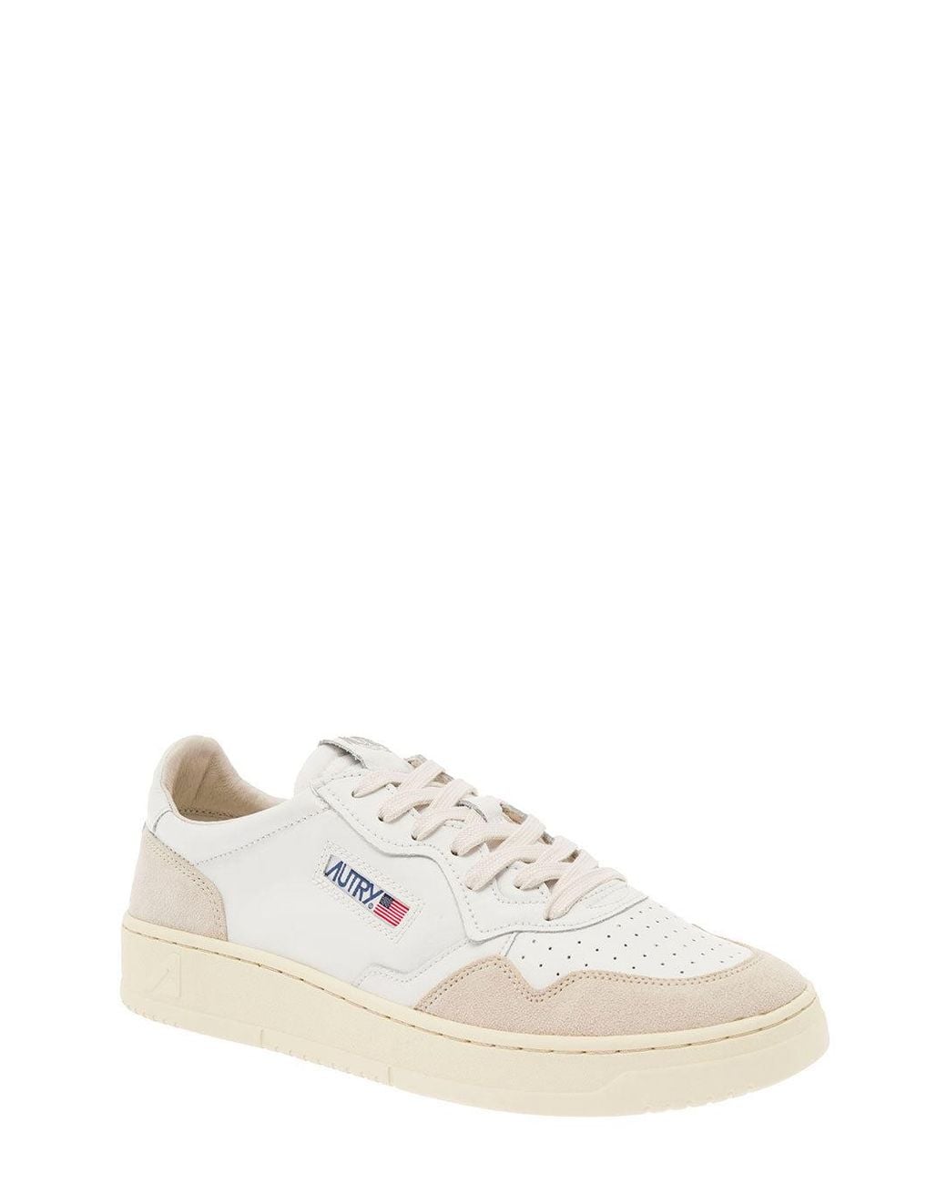 Autry White 'Medalist' Low Top Sneakers With Suede Details for men