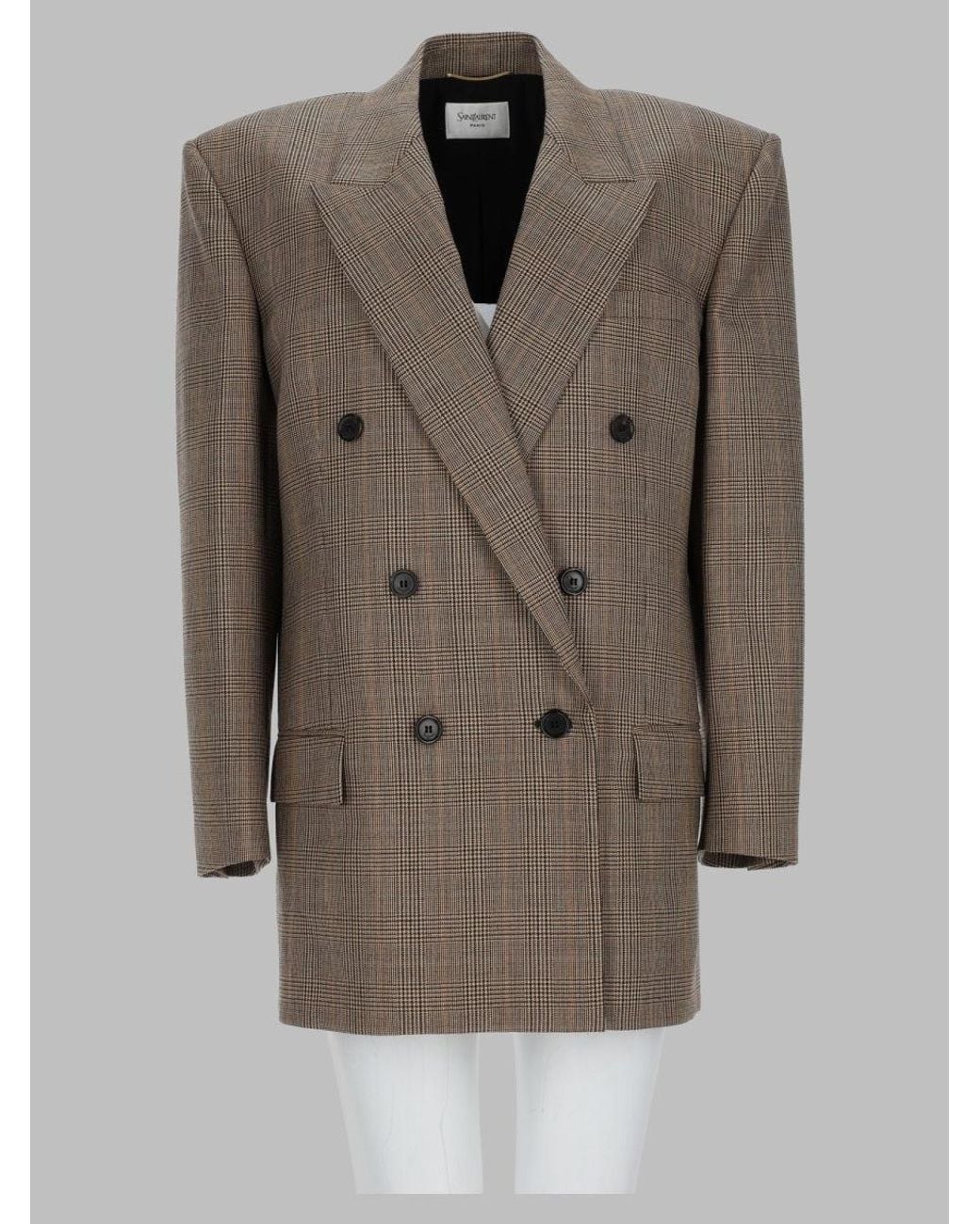 Saint Laurent Brown Wool Check Pattern Jacket