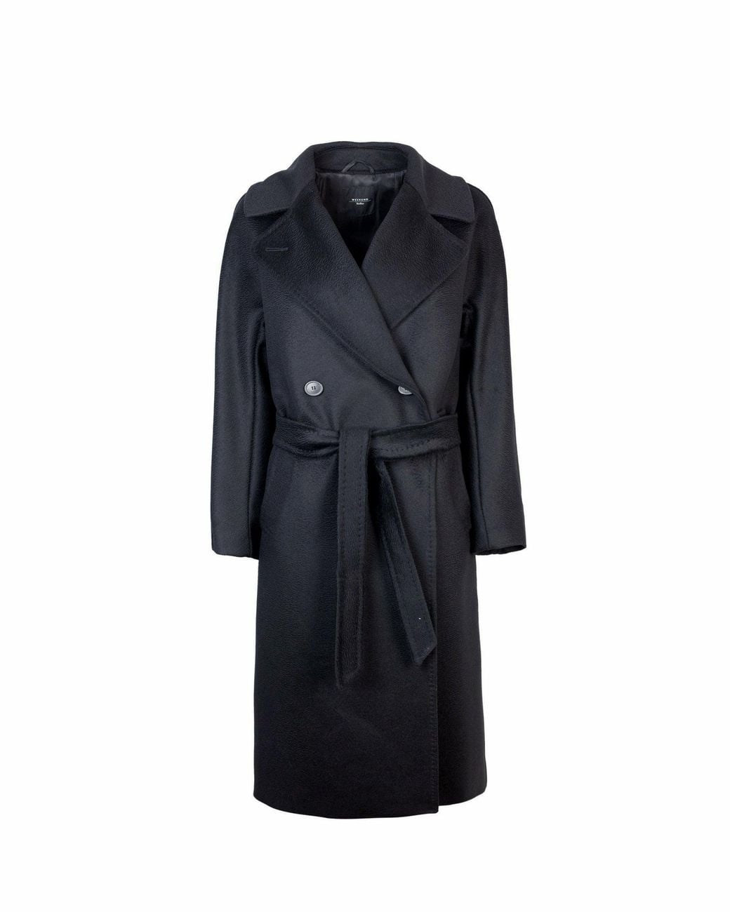 Max Mara Blue Double-Breasted Belted Wool Wrap Coat