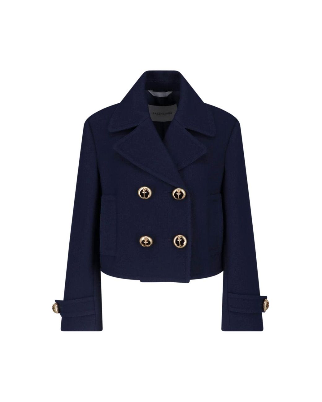 Balenciaga Blue Cropped Double-Breasted Pea Coat Jacket