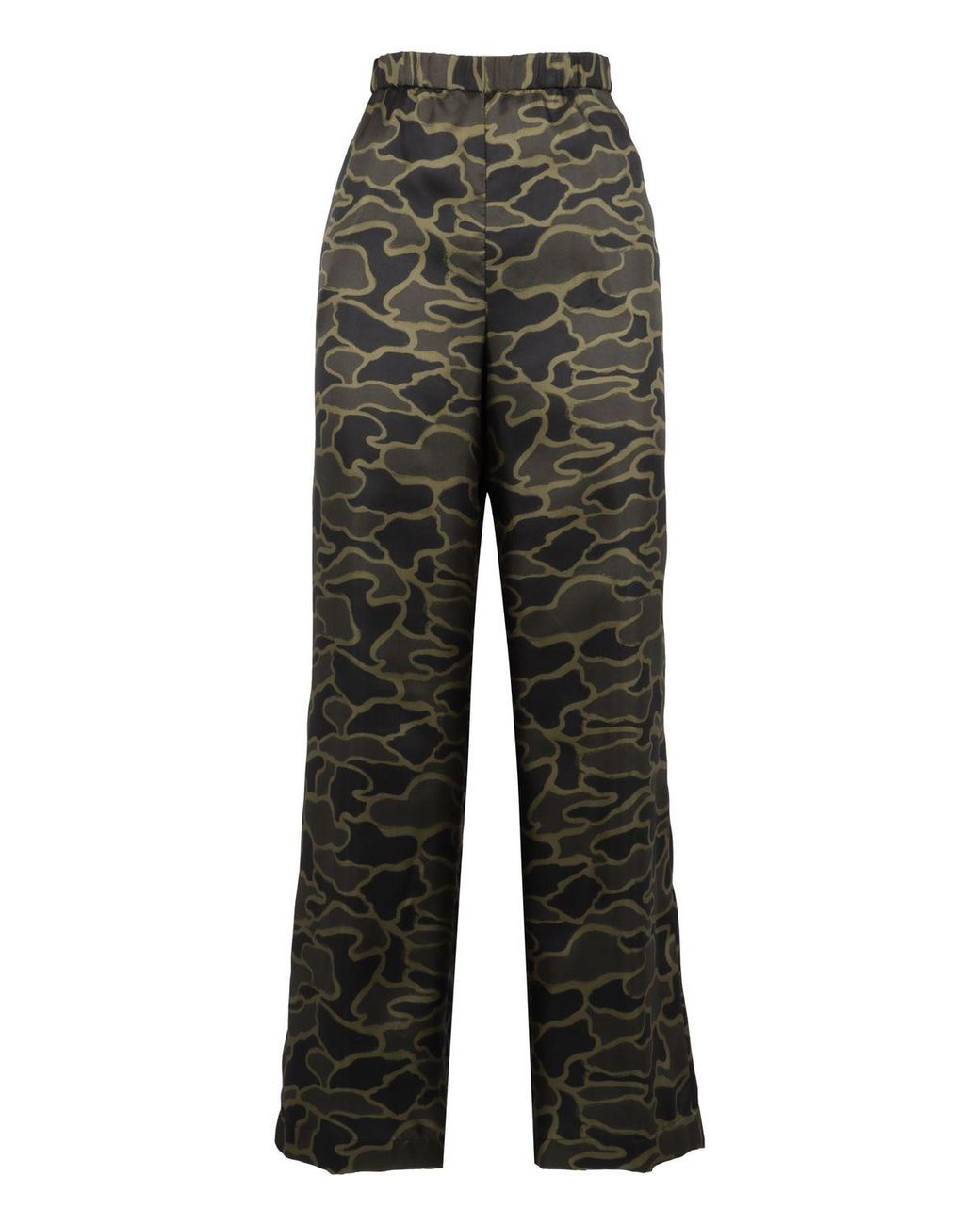 Aspesi Gray Camouflage Printed Silk Pants Straight Trousers