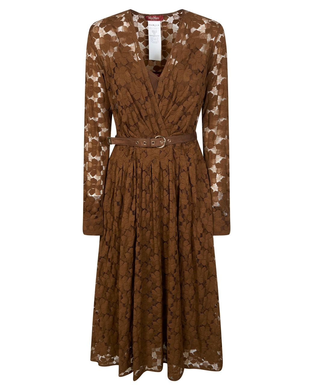 Max Mara Brown Long Sleeve V-Neck Lace Mini Suit