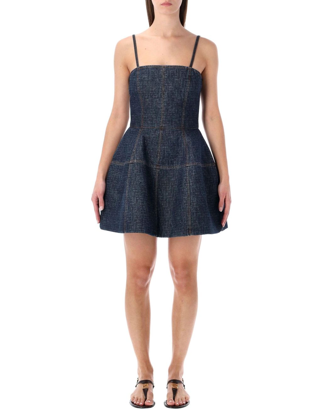Fendi Dark Ff Denim Bustier Dress in Blue | Lyst