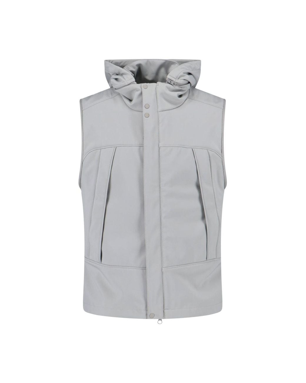 C P Company Gray Sleeveless Light Jacket With High Collar And Detachable Hood for men