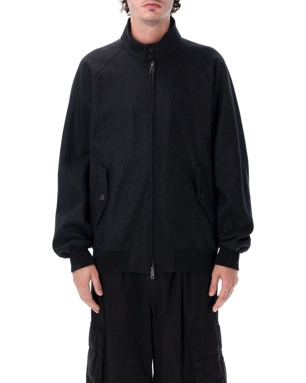 Baracuta Black Wool-Blend Zip Front Harrington Jacket for men