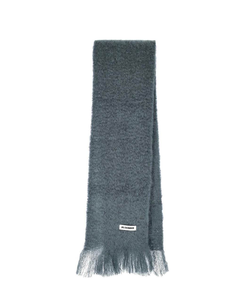 Jil Sander Blue Fringed Wool Scarf for men