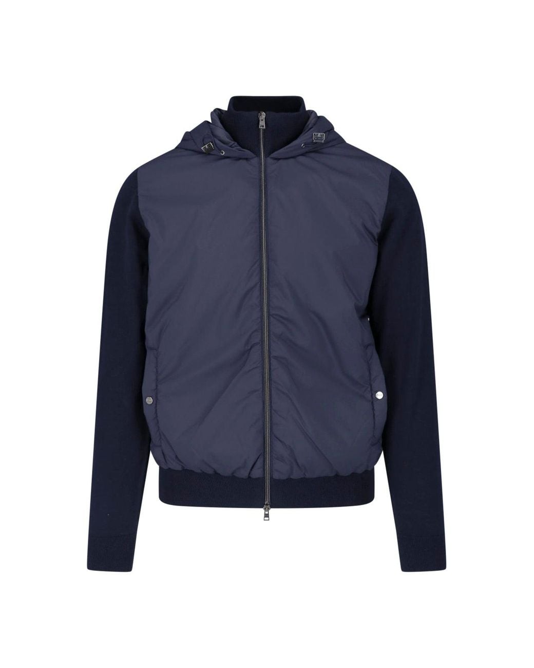 Herno Blue Hybrid Hooded Zip Jacket for men