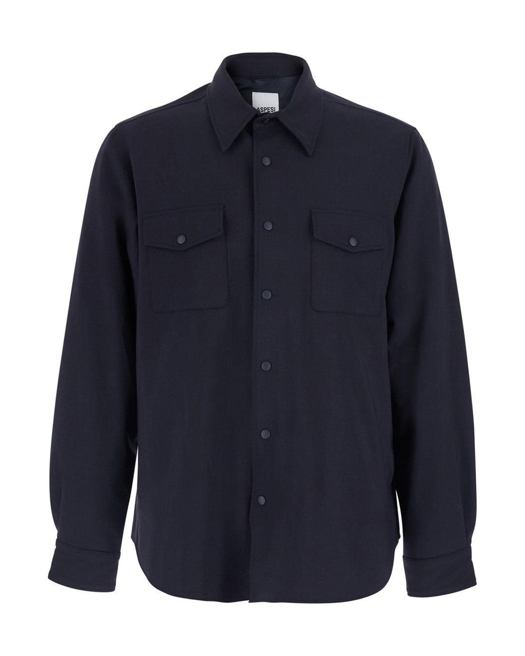Aspesi Blue Wool-Blend Shirt With Pointed Collar, Button Front & Patch Pockets for men