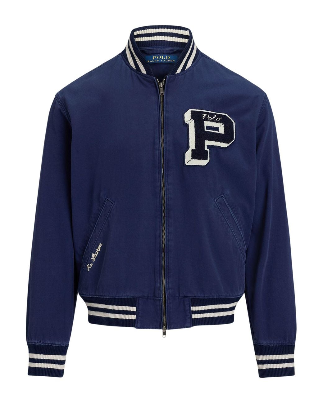 Ralph Lauren Blue Varsity Bomber Jacket for men
