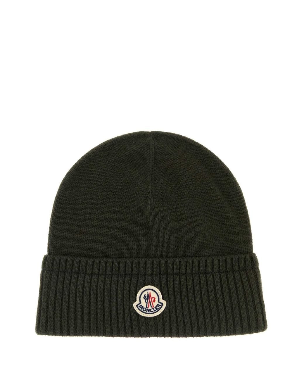 Moncler Black Wool Blend Beanie Hat for men