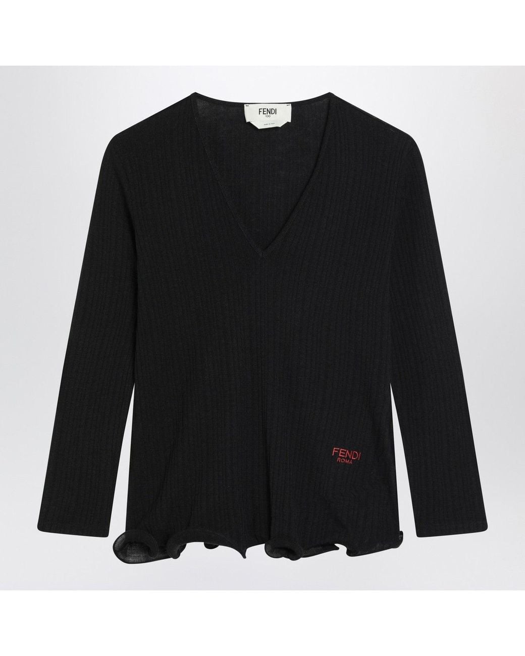 Fendi Black Wool Pullover With Logo Embroidery