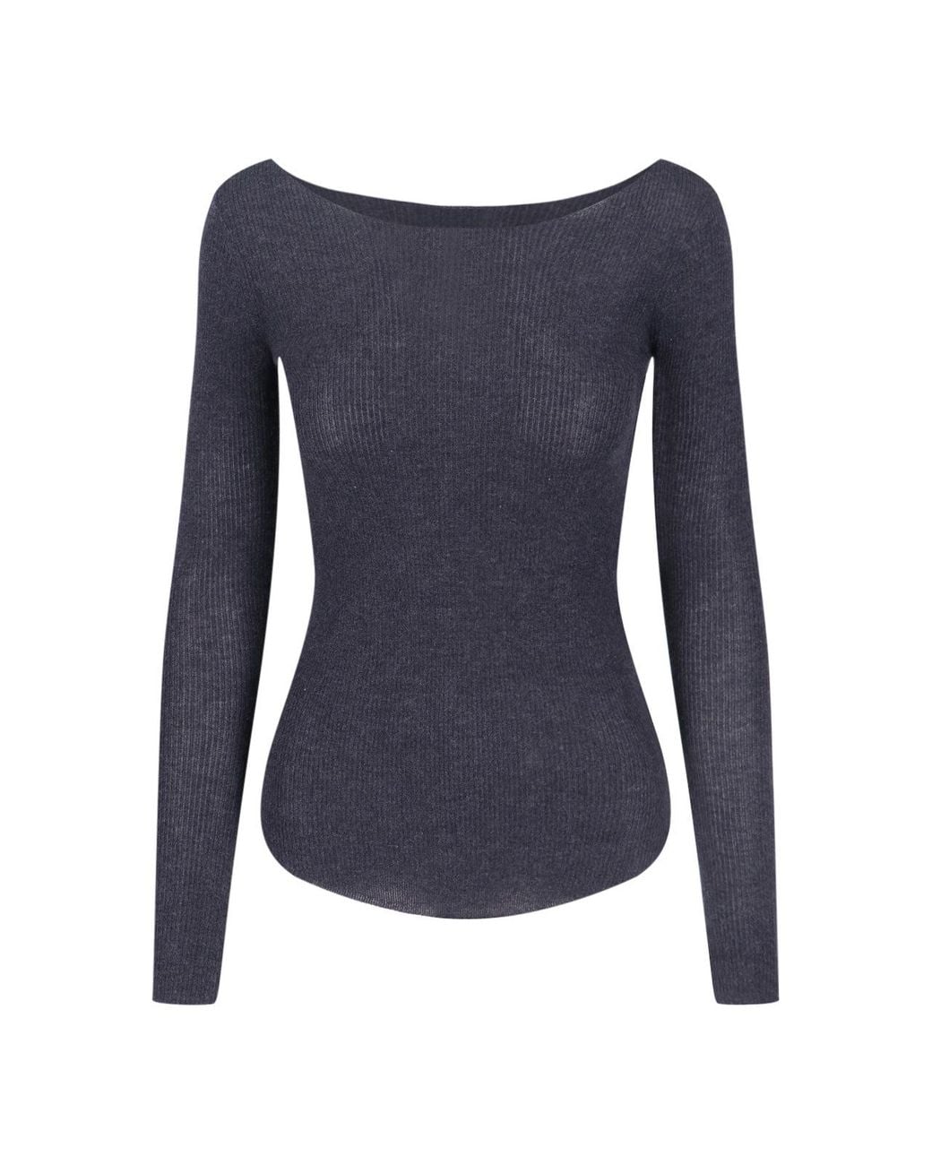 Isabel Marant Blue Ribbed Knit Long Sleeve Sweater