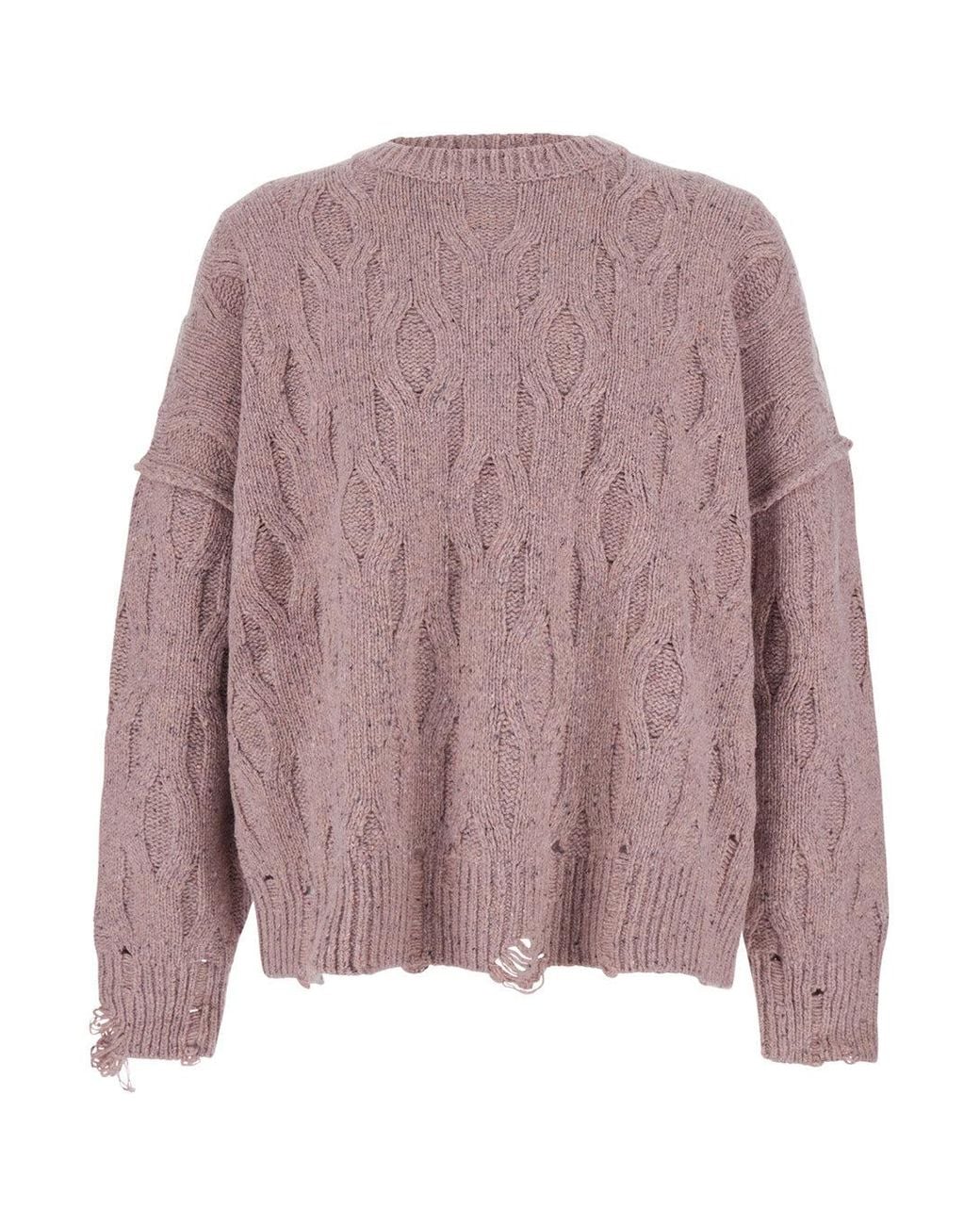 Represent Pink Distressed Crewneck Sweatshirt With Back Logo Patch for men