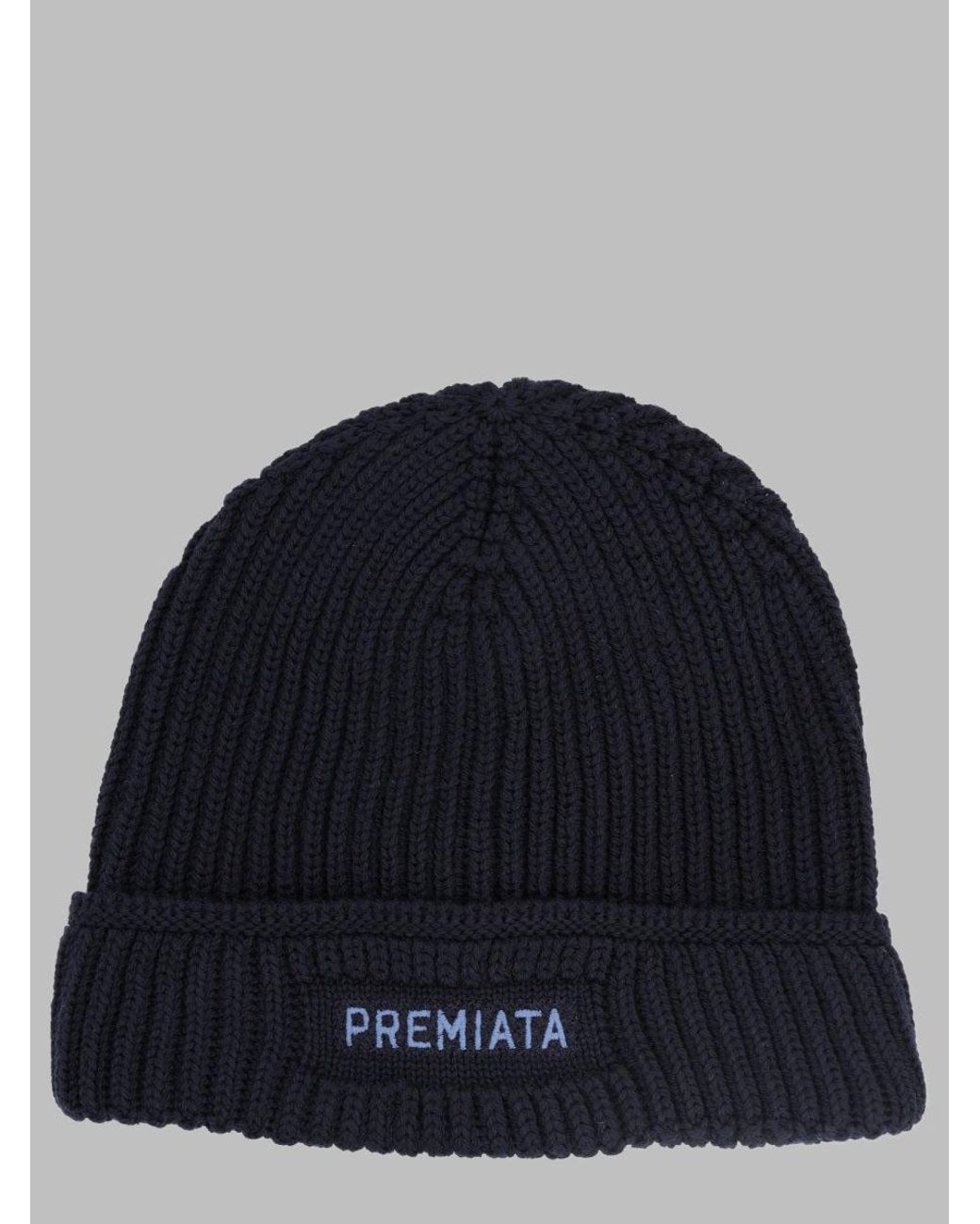 Premiata Blue Ribbed Knit Beanie Hat for men