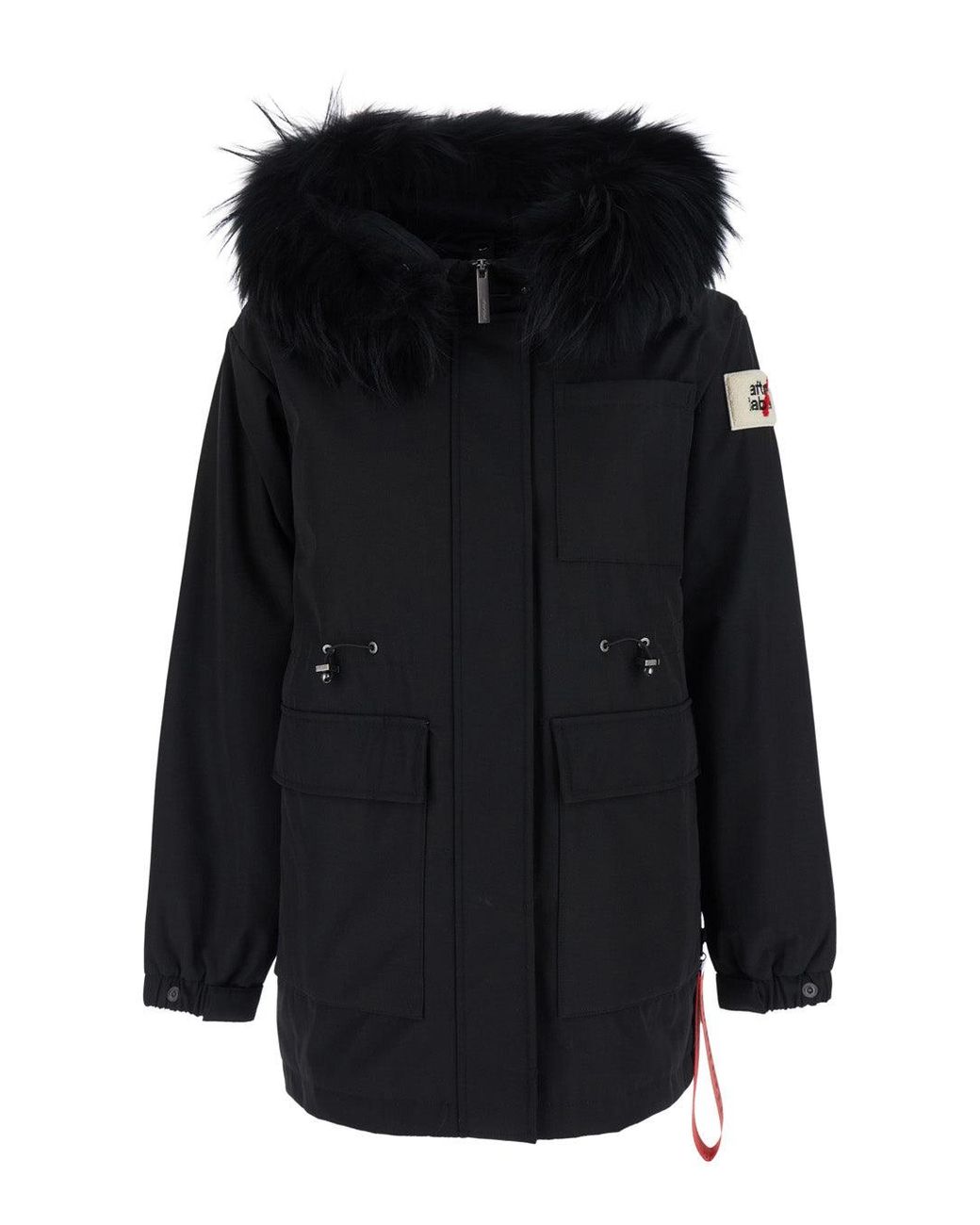 AFTER LABEL Black Tech Fabric Jacket With Removable Hood & Logo Sleeve Patch
