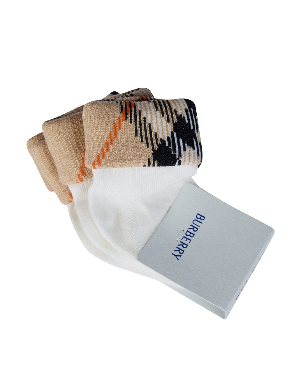 Burberry White Check Turn-Back Set Socks