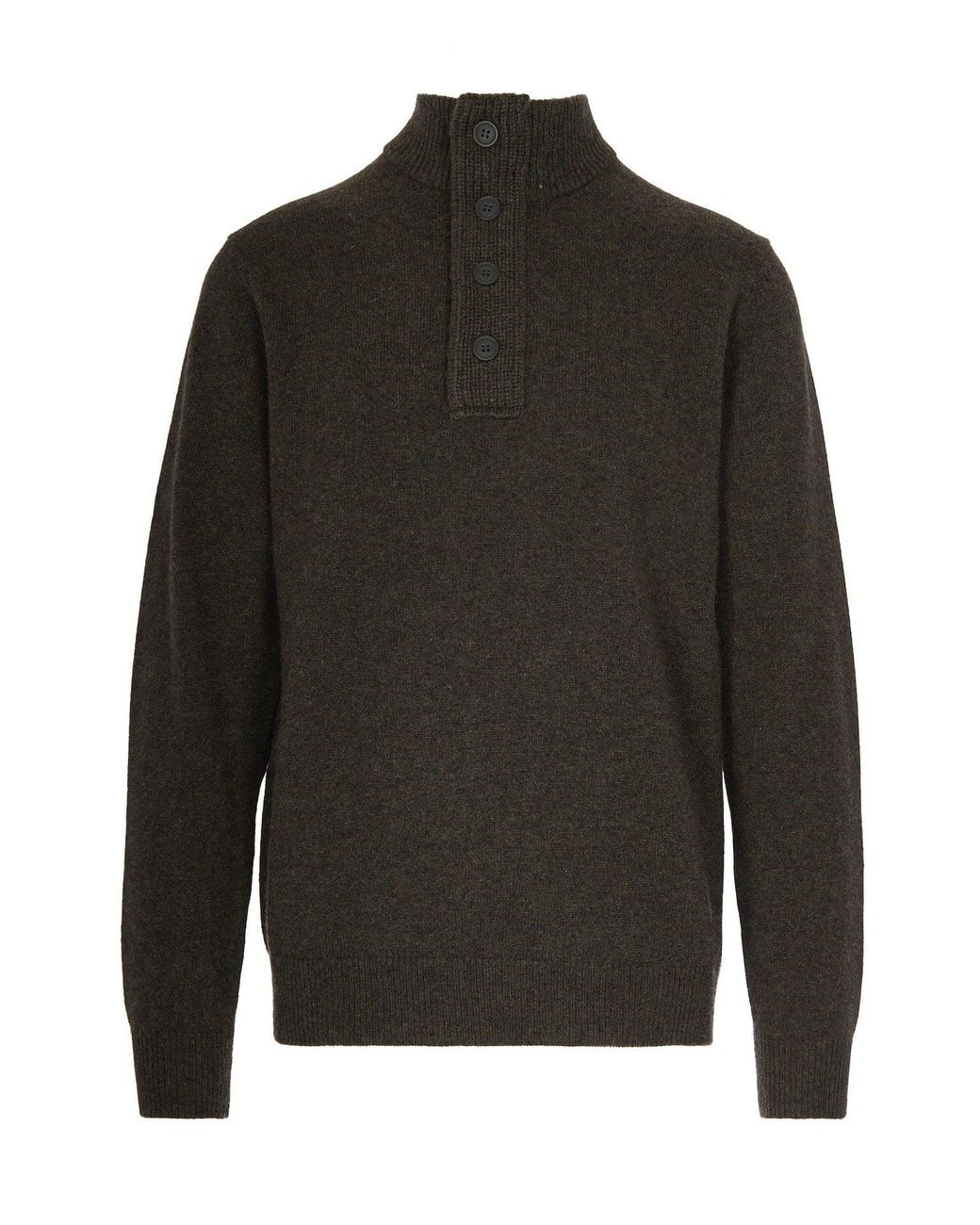 Barbour Gray Wool Button-Front Mock Neck Sweater for men