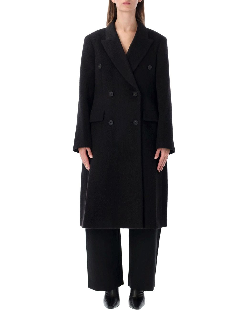 Studio Nicholson Black Double-Breasted Wool Blend Coat