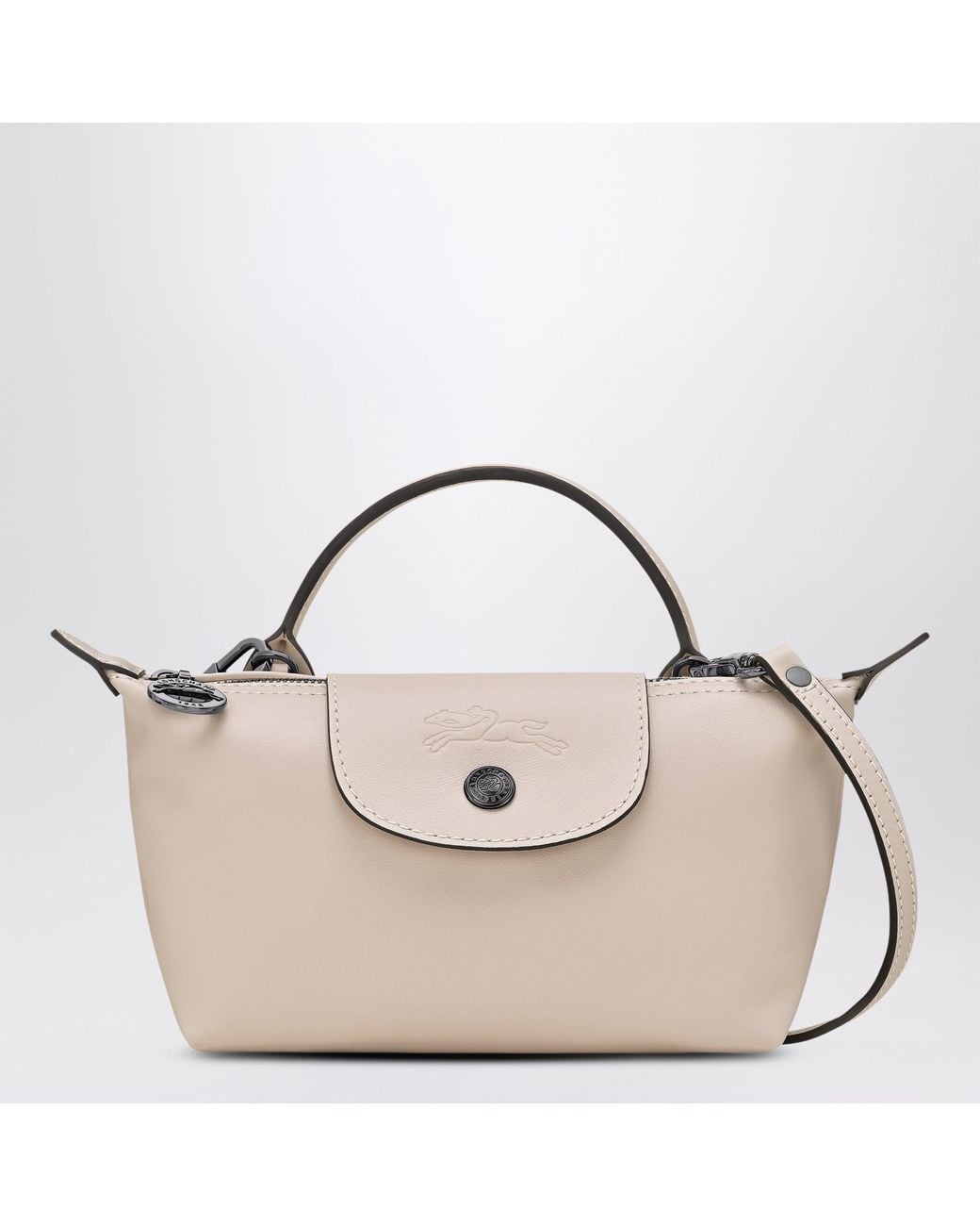 Longchamp Metallic Le Pliage Mini Leather Pouch With Adjustable Strap