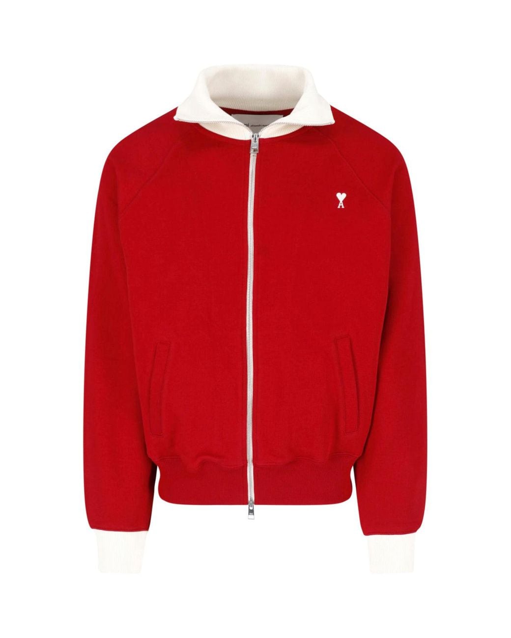 AMI Red Cotton Zip-Up Bomber Jacket for men