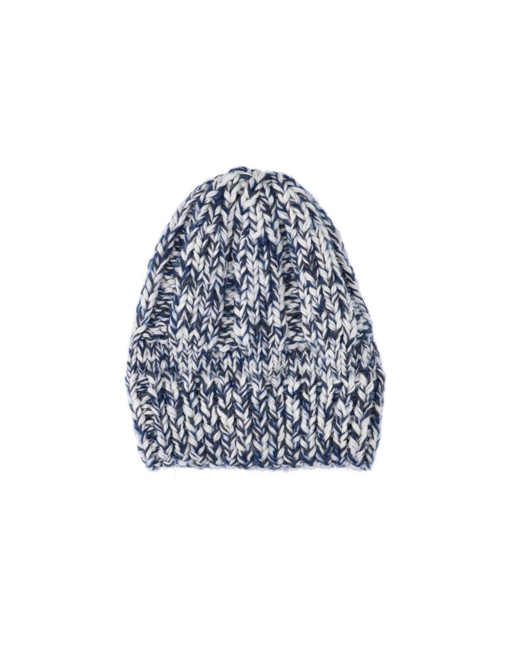 Aspesi Blue Chunky Knit Beanie Hat for men