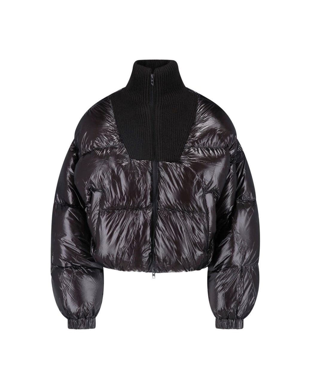 DIESEL Black Cropped Puffer Jacket With Ribbed Knit Stand Collar