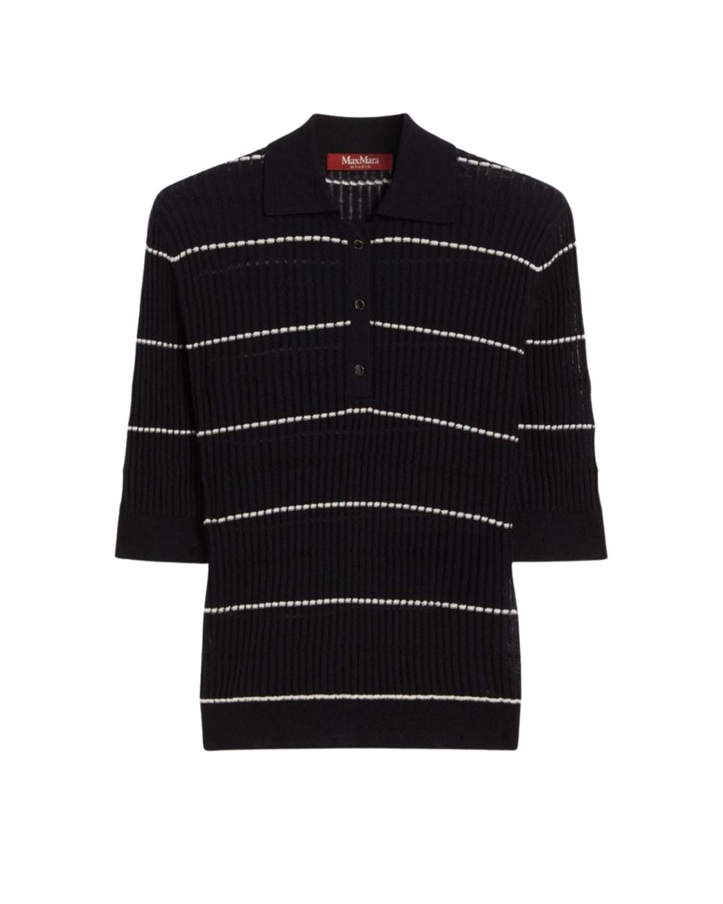 Max Mara Black Ribbed Polo With Short Button Placket
