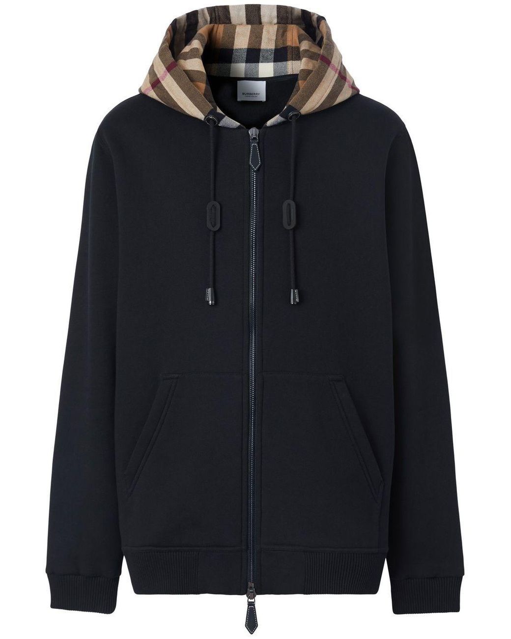 Burberry Blue Check Hood Cotton Zip Hoodie for men