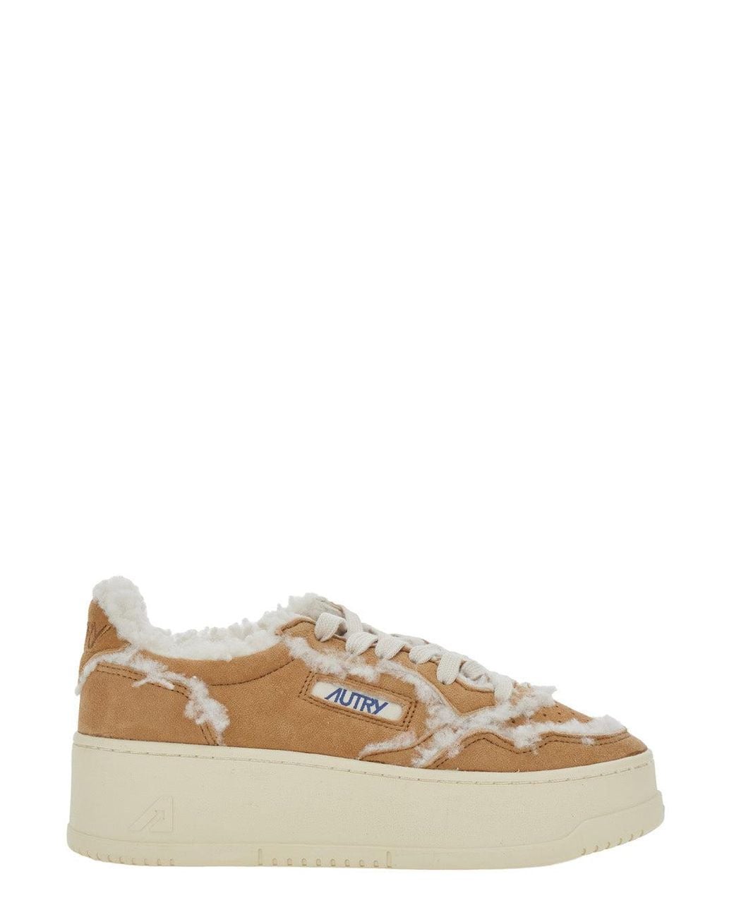 Autry Natural Suede Platform Sneaker With Logo Patch And Shearling Lining For