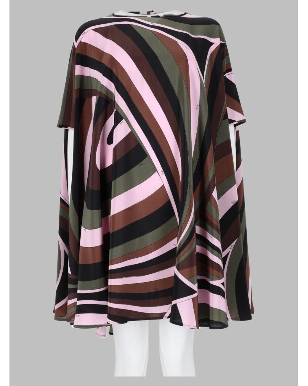 PUCCI Silk Printed Cape Dress in Brown | Lyst
