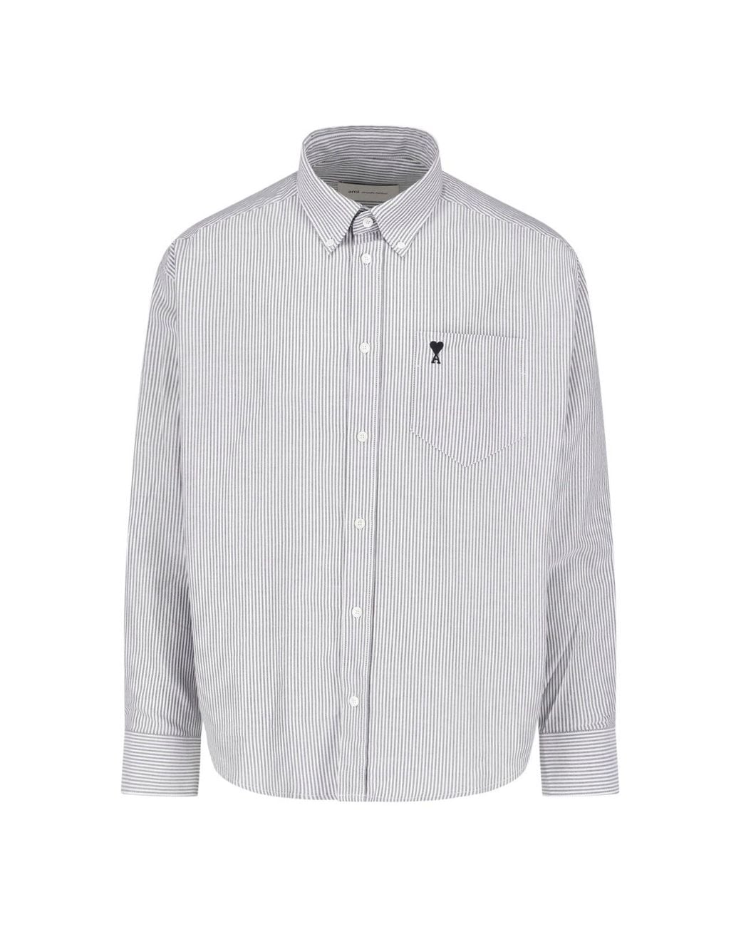 AMI Gray Boxy Fit Shirt Button Down Collar And Embroidered Ami De Coeur for men