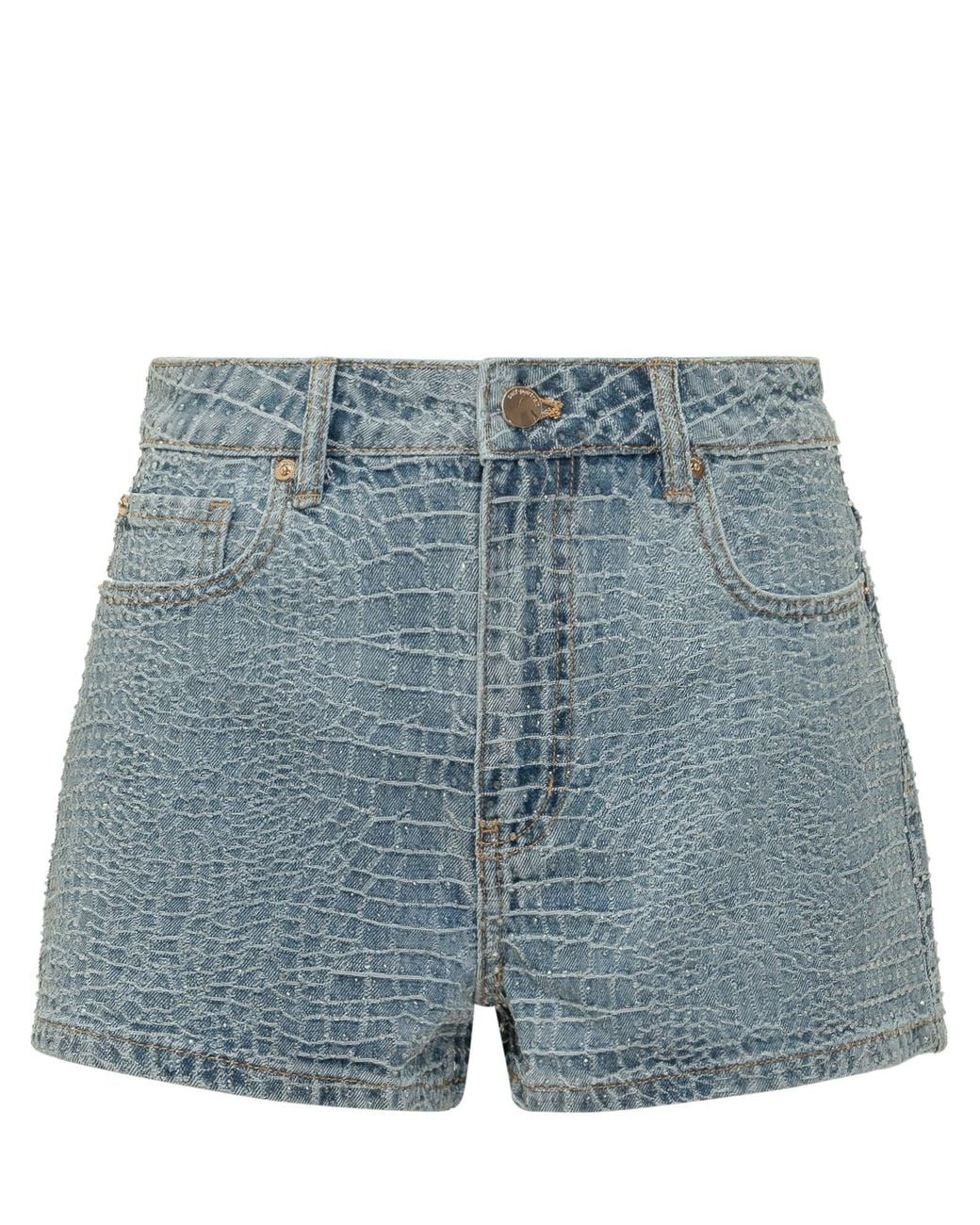 Self-Portrait Blue Textured Mini Shorts