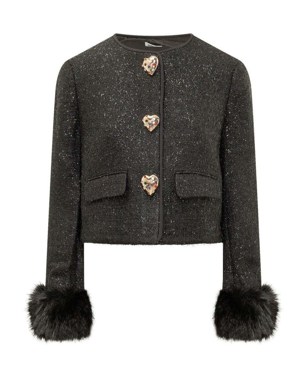 Self-Portrait Black Metallic Bouclé Loop Jacket