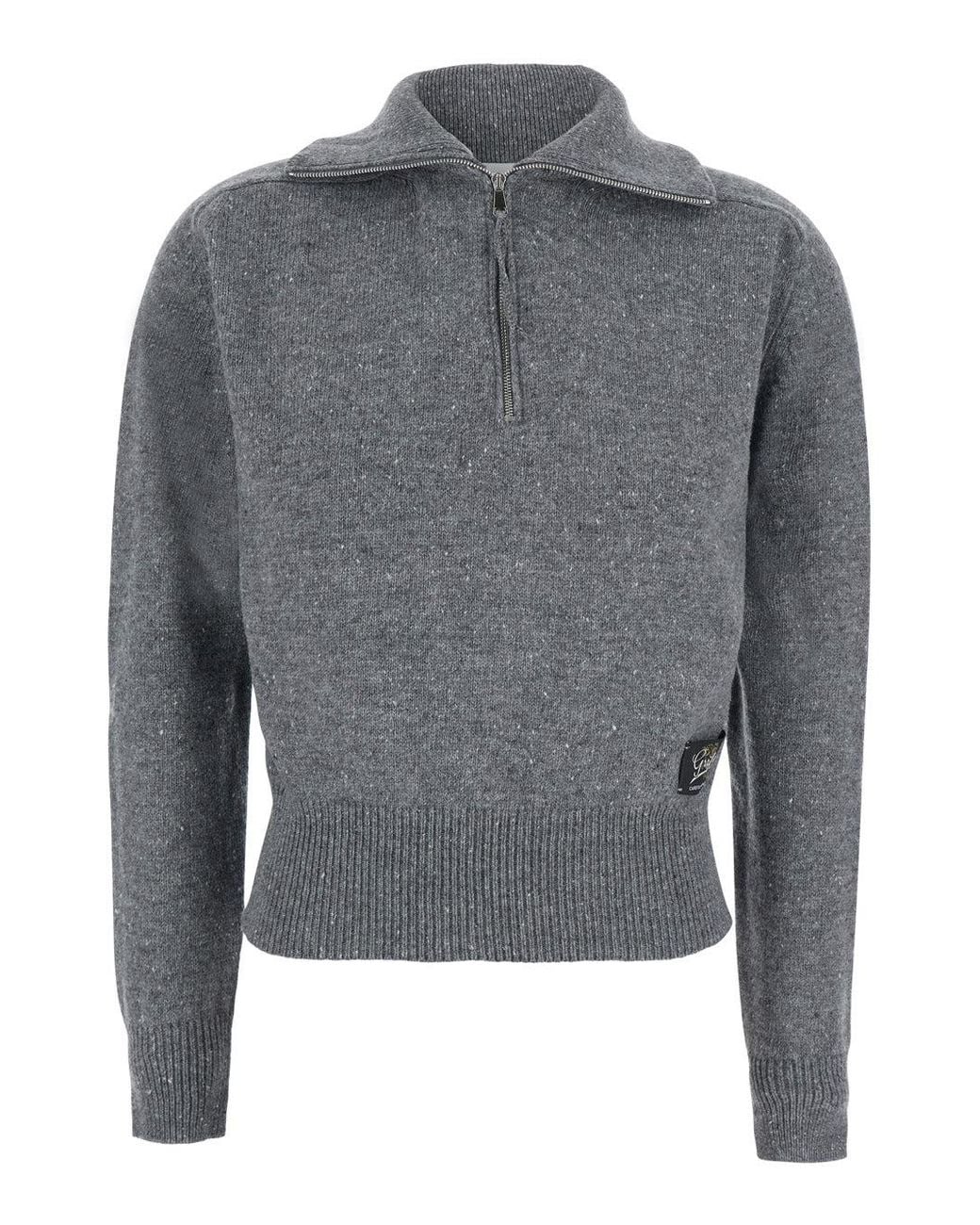 Grifoni Gray Wool Zip Pull With High Collar