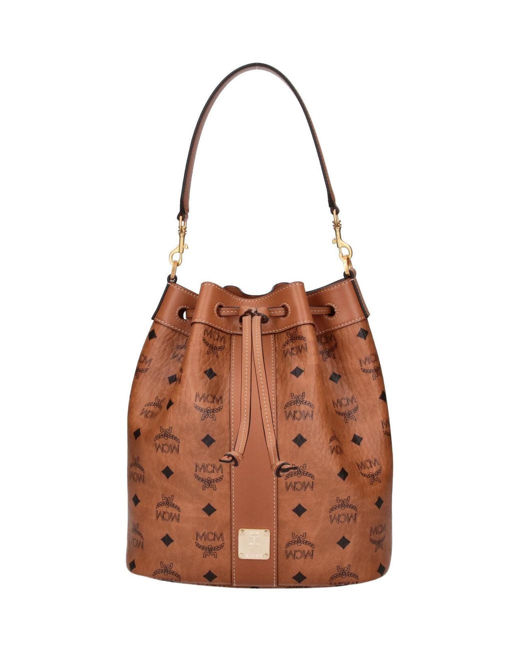 MCM Brown Monogram Drawstring Bucket Shoulder Bag
