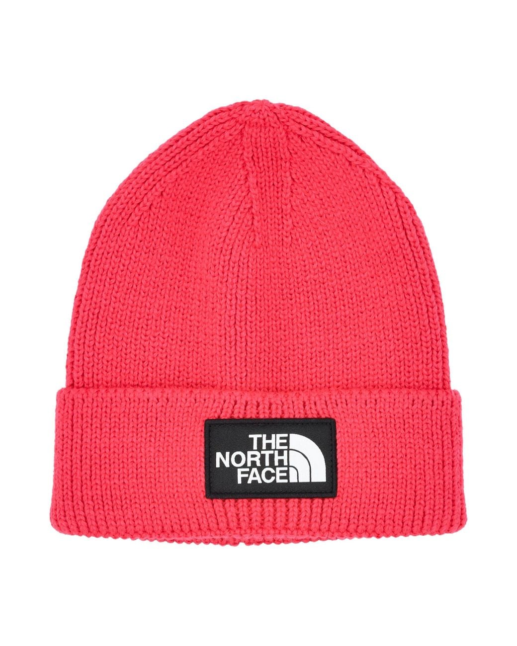 The North Face Red Logo Patch Knit Beanie for men