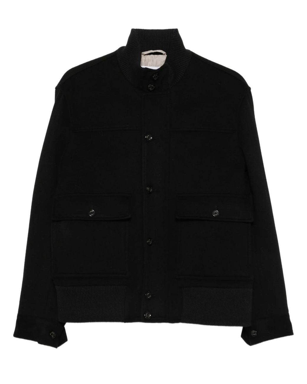 Lardini Black Wool-Cashmere Jacket With Button & Zip Closure for men