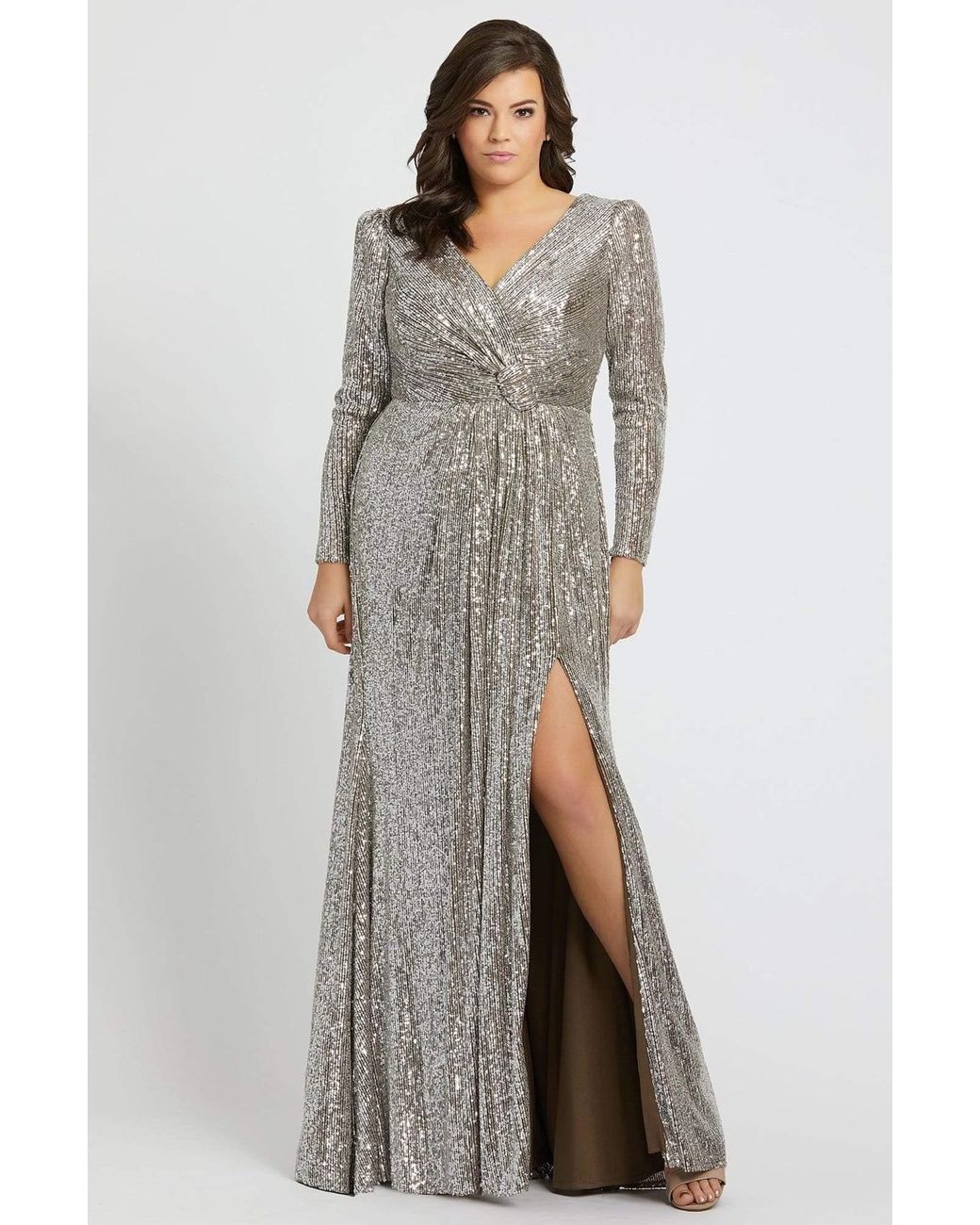 mac duggal silver gown