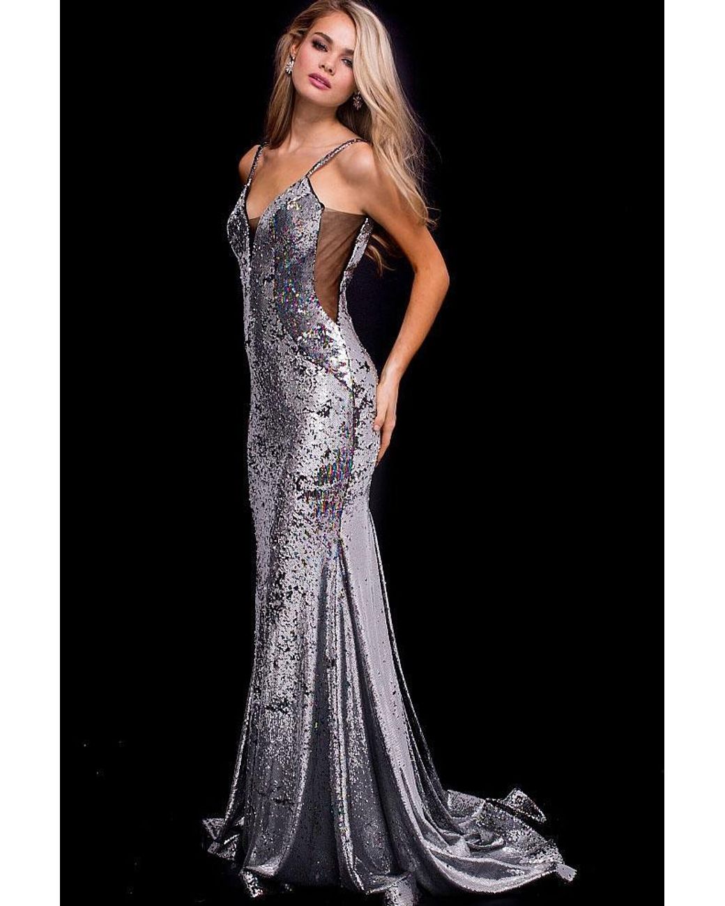 jovani silver sequin evening gown