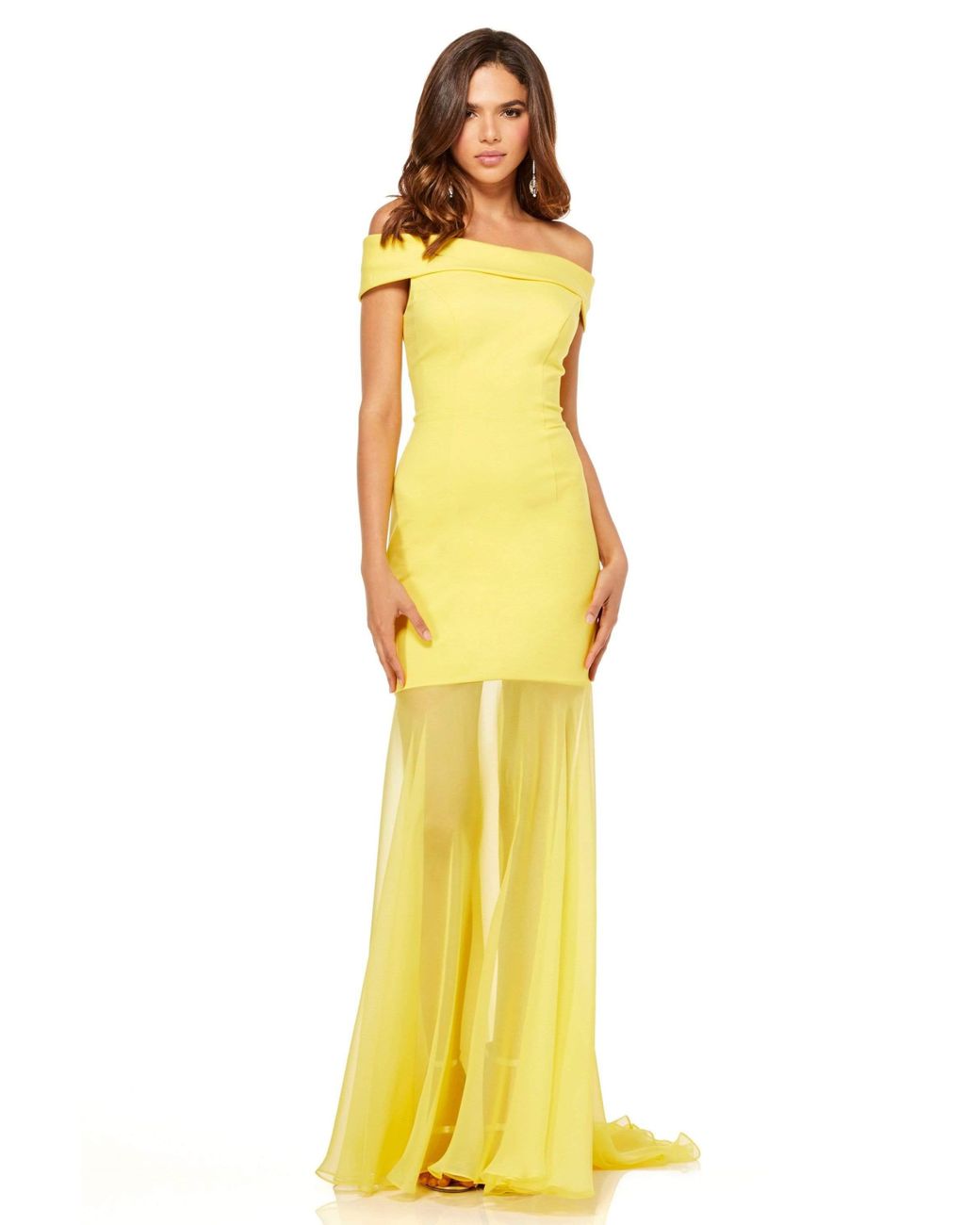 Sherri Hill Chiffon 52482 Cap Sleeve Off Shoulder Fitted Illusion Dress in Yellow - Lyst