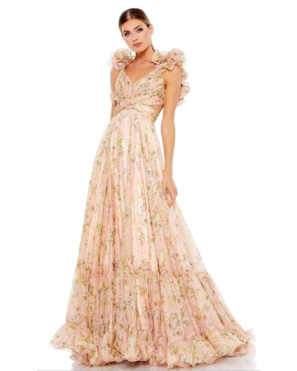 Mac Duggal 67803 Ruffled Floral Printed A-line Dress in Pink - Lyst